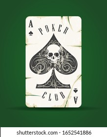 Ace of Spades with skull Poker Club Emblem on green background. Vector illustration.
