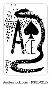 ace of spades. Stylized Vector Vintage style playing card with snake and dots.