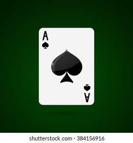 Ace of spades. Vector illustration. Playing card  on green background