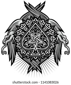 ace of spades with wings and pentagram