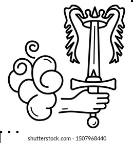 Ace of swords :Tarot card symbol in outline style