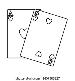 ace and two of hearts cards icon cartoon black and white vector illustration graphic design