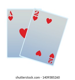 ace and two of hearts cards icon cartoon vector illustration graphic design