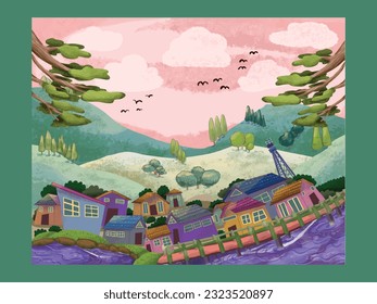 Aceh Indonesia, Desa Bintang colorful illustration , small beautiful village in Aceh Indonesia  svg