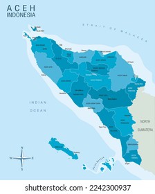 Aceh Province of Indonesia Physical Map in Monotone Colors, vector illustration isolated