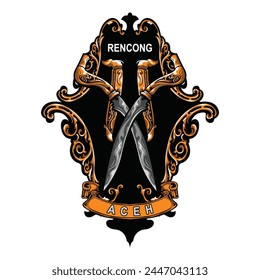 Aceh rencong vector stock illustrator design, traditional Indonesian Sumatran weapon