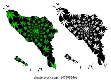 Aceh (Subdivisions of Indonesia, Provinces of Indonesia) map is designed cannabis leaf green and black, Aceh map made of marijuana (marihuana,THC) foliage,