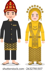 Aceh Traditional Clothes - Indonesian Culture Flat Cartoon Illustration