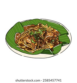 aceh traditional noodle food mie aceh on a plate herbs and spices Illustration with isolated white background