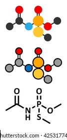 Acephate insecticide molecule. Stylized 2D renderings and conventional skeletal formula.