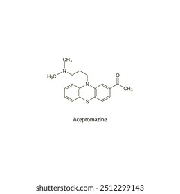 Acepromazin flaches Skelett molekulare Struktur Antipsychotikum in der Schlaflosigkeit Behandlung verwendet. Wissenschaftliches Vektorgrafik.