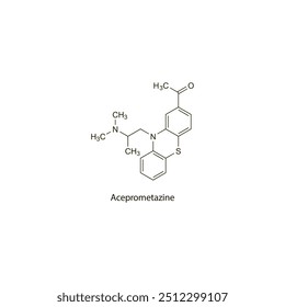 Aceprometazina estructura molecular esquelética plana Fármaco antipsicótico utilizado en el tratamiento del insomnio. Diagrama científico de la Ilustración vectorial.