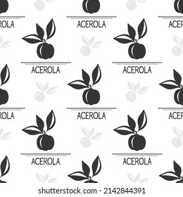Acerola. Black silhouette on a white background. Vector. Seamless. 