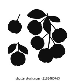 Acerola. Black silhouette on a white background. Vector 