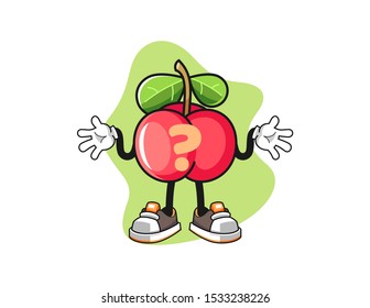 Acerola confused mascot design vector. Cartoon character illustration for business, t shirt, sticker.