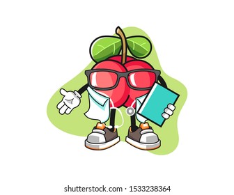 Acerola doctor mascot design vector. Cartoon character illustration for business, t shirt, sticker.