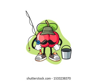Acerola fisherman mascot design vector. Cartoon character illustration for business, t shirt, sticker.