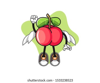 Acerola fly mascot design vector. Cartoon character illustration for business, t shirt, sticker.