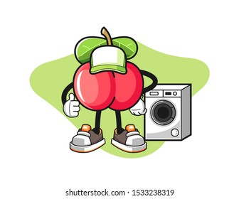 Acerola laundry man mascot design vector. Cartoon character illustration for business, t shirt, sticker.