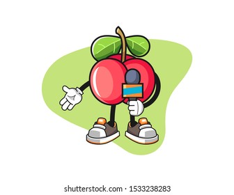 Acerola news reporters mascot design vector. Cartoon character illustration for business, t shirt, sticker.
