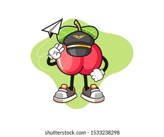 Acerola pilot mascot design vector. Cartoon character illustration for business, t shirt, sticker.