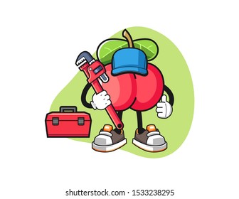 Acerola plumber mascot design vector. Cartoon character illustration for business, t shirt, sticker.