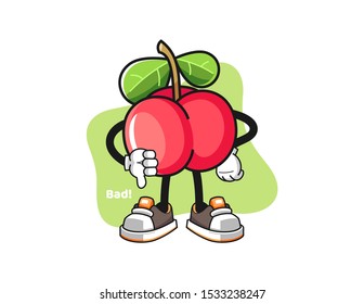 Acerola thumbs down mascot design vector. Cartoon character illustration for business, t shirt, sticker.
