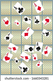 Aces and casino chips falling. The concept of winning or gambling. Poker and card games.