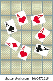 Aces and casino chips falling. The concept of winning or gambling. Poker and card games.