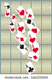 Aces and casino chips falling. The concept of winning or gambling. Poker and card games.