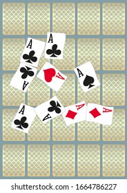 Aces y fichas de casino cayendo. El concepto de ganar o apostar. Poker y juegos de cartas.