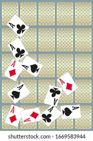 Aces and casino chips falling  on transparent background. The concept of winning or gambling. Poker and card games. 