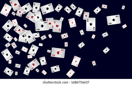 Aces and casino chips falling  on  black background. The concept of winning or gambling. Poker and card games. 