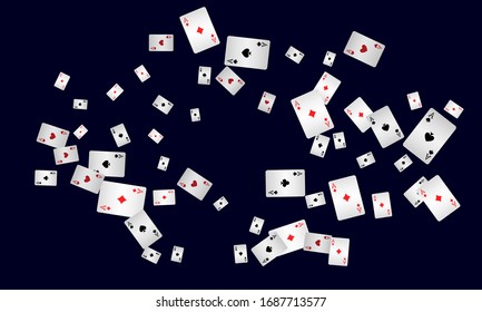 Aces and casino chips falling  on  black background. The concept of winning or gambling. Poker and card games. 