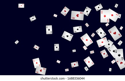 Aces and casino chips falling  on  black background. The concept of winning or gambling. Poker and card games. 
