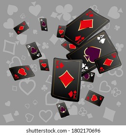 Aces and casino chips falling  on transparent background. The concept of winning or gambling. 