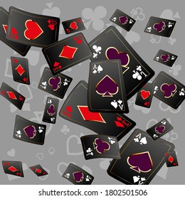 Aces and casino chips falling  on transparent background. The concept of winning or gambling. Poker and card games. 
