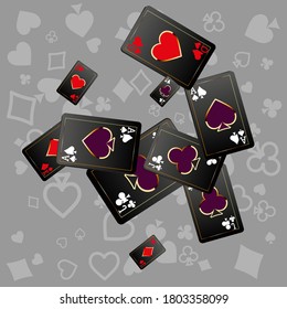 Aces and casino chips falling  on transparent background. The concept of winning or gambling. Poker and card games. 