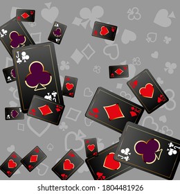 Aces and casino chips falling  on transparent background. The concept of winning or gambling. Poker and card games. 