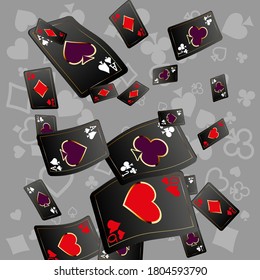 Aces and casino chips falling  on transparent background. The concept of winning or gambling. Poker and card games. 