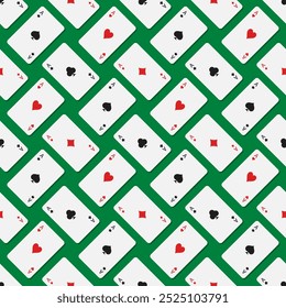 Aces with different card suits. Hearts, crosses, spades and diamonds. Vector seamless pattern.