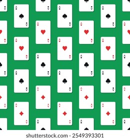 Aces with different card suits. Hearts, crosses, spades and diamonds. Vector seamless pattern.