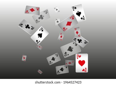 Aces falling  on transparent background. The concept of winning or gambling. Poker and card games. 