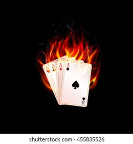 Aces in fire on a black background.Vector