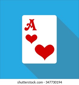 aces heart casino sign icon playing card long shadow