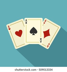 Aces playing cards icon. Flat illustration of aces playing cards vector icon for web isolated on baby blue background