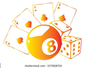 aces playing cards with number eight ball isolated on white background