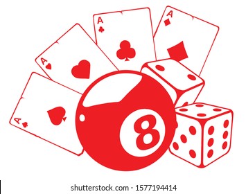 aces playing cards with number eight ball isolated on white background