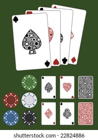 aces playing cards with poker chips
