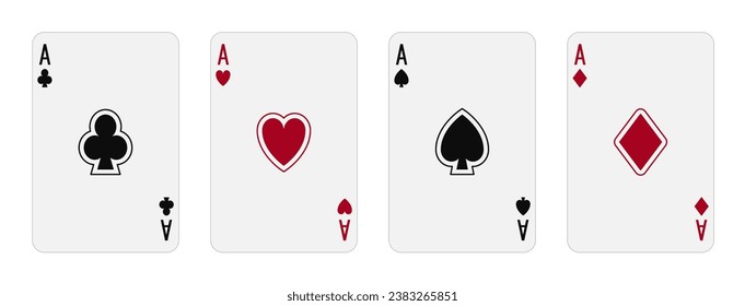 Aces. Set von Poker Vektor Spielkarten. Fore Ace Anzüge - Spades Hearts Clubs und Diamanten. Für Casino, Web-Design. Einzeln auf weißem Hintergrund.